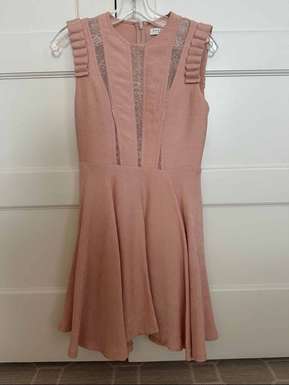 Dusty Pink Lace-Panel Fit & Flare Mini Dress